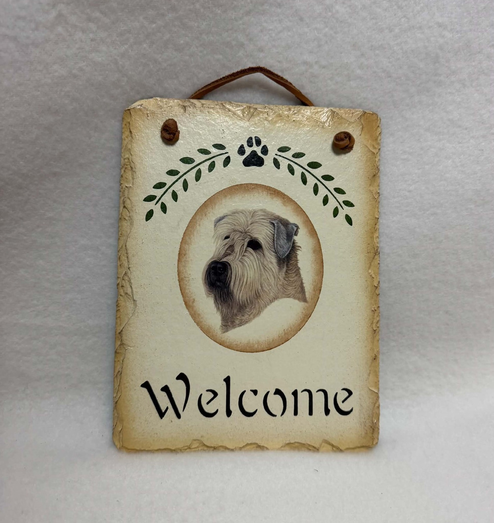 Vintage Slate Welcome Sign Wheaten Terrier Dog Hanging Wall Plaque Decor
